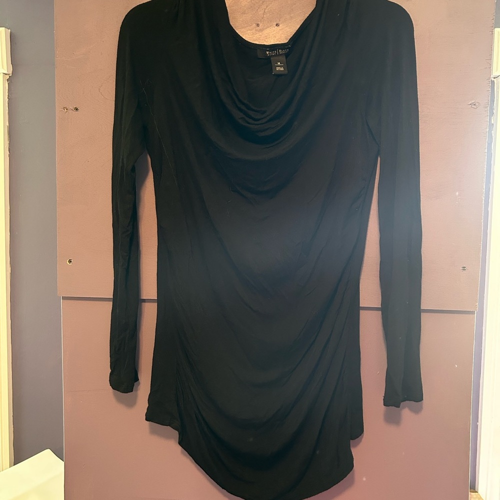 White House Black Market Black Draped Long Sleeve Blouse